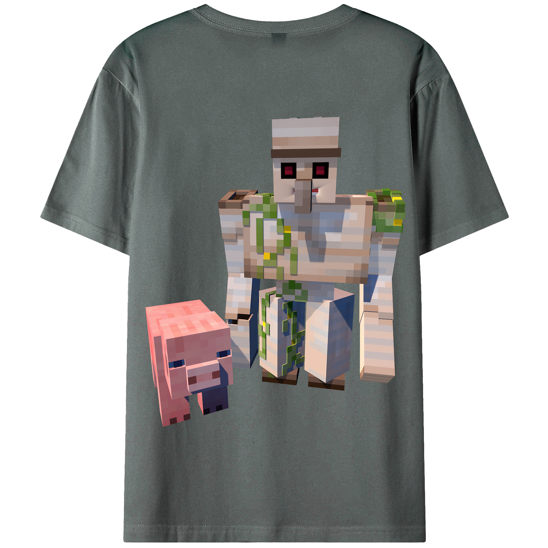 （画像用） マインクラフト ブロックの世界 Minecraft MC Block world 綿100％半袖Tシャツ（背面プリント）